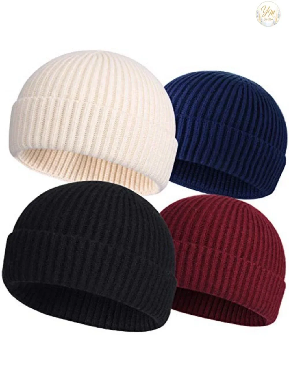 Wool Fisherman Beanie Winter Knit Skull Cap Cuffed Short Watch Hat